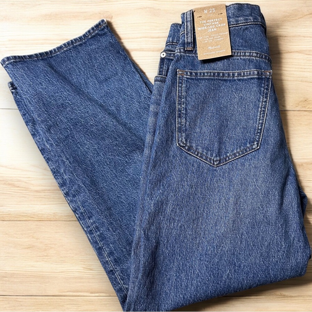 NEW Madewell Perfect Vintage Wide-Leg Crop Jean Women's Size 25 Blue High Rise